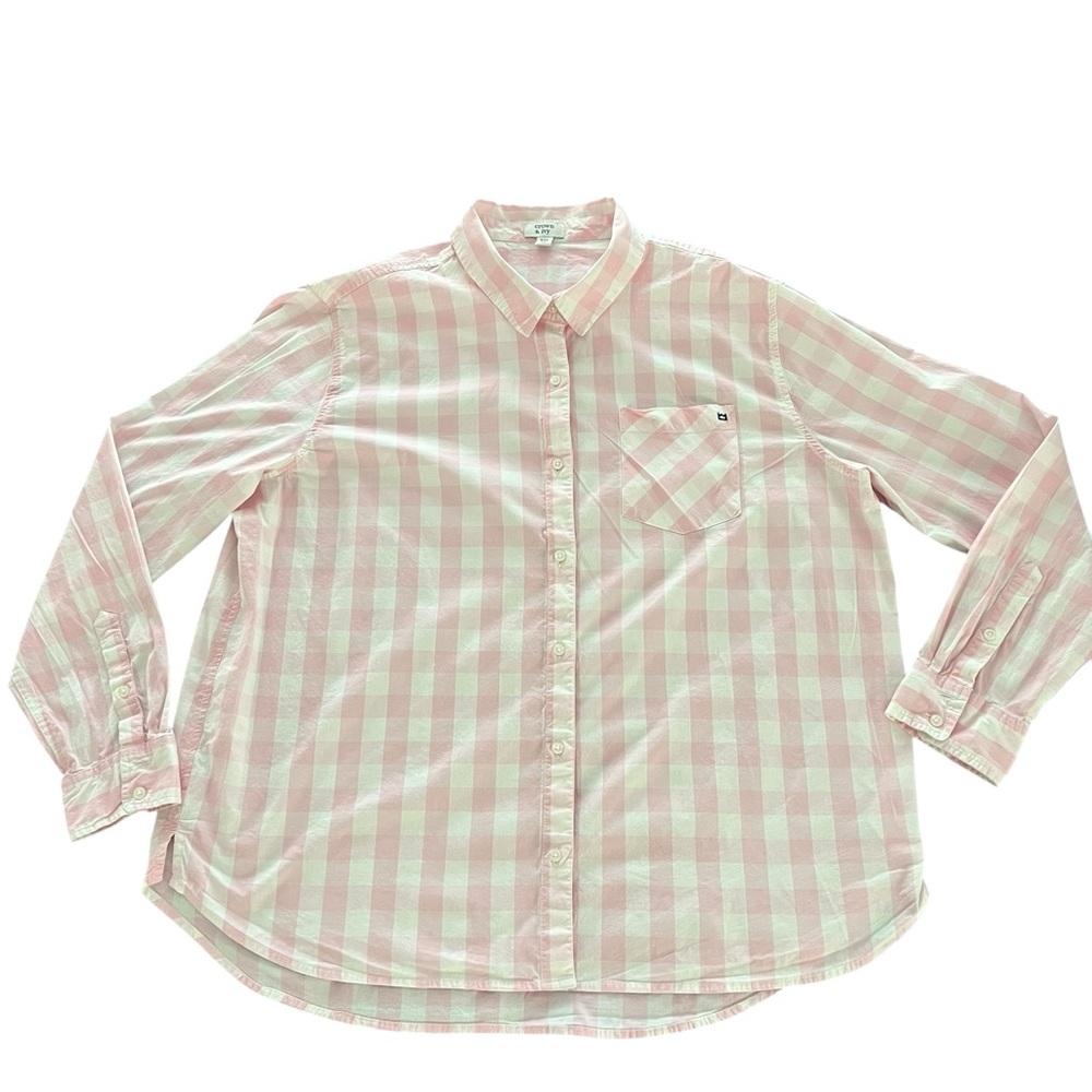 Crown & Ivy Pink Gingham Button-Up Shirt Size XXL‎